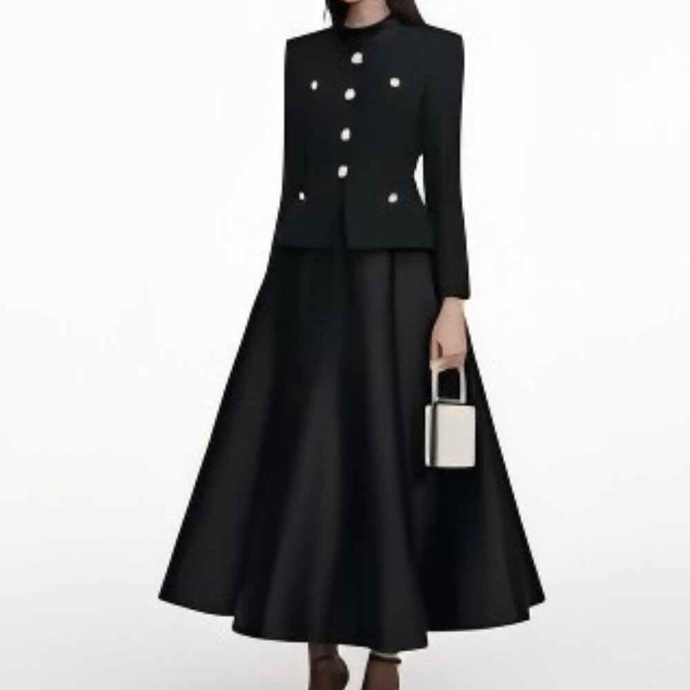 Self-portrait style NWOT black pleated silk evening dress